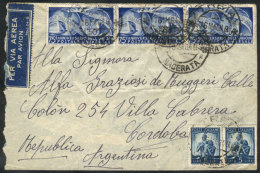 Airmail Cover Sent To Argentina On 16/MAY/1949, Franked With 160L. (50L. UPU 75 Years Of 1949 In Strip Of 3 + Other... - Sin Clasificación