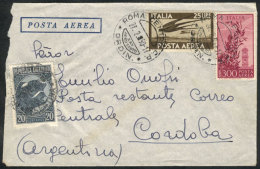 Airmail Cover Sent On 27/FE/1950 From Roma To POSTE RESTANTE, Córdoba (Argentina), With 20c. Stamp To Pay... - Non Classés