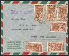 Airmail Cover With Spectacular Postage Of 600L. (100L. Lavoro X6), Sent From Milano To Argentina On 25/MAY/1952,... - Non Classés