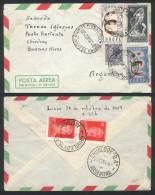 Cover With Nice 4-color Postage Of Commemorative Stamps (3) Sent To Argentina On 21/OC/1957, With Pair Of 40c.... - Non Classificati