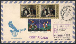 Cover Sent By Airmail From Venezuela To Port Stanley, It Arrived In Buenos Aires On 1/FE/1973 Where It Received The... - Falkland