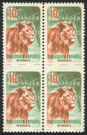 10c. LION, Block Of 4 With Variety IMPERFORATE Horizontally In The Middle, Excellent Quality. - Maroc Espagnol