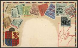 Old PC Illustrated With View Of Postage Stamps, Map And Coat Of Arms, VF Quality! - Mauricio