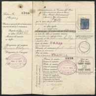 Postal Money Order Sent From Lima To France On 8/FE/1911, Franked With A 10c. Stamp, On Back Postmark Of Paris, VF... - Pérou