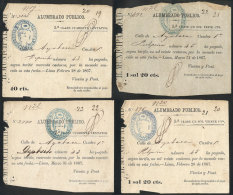 4 Receipts Of Payment For Lighting Tax Of Year 1867, Rare! - Perù