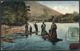 'Raft Of The Indians In The Perené River', Minor Defects On Back (slit On Back That Does Not Break The View... - Perù