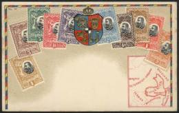 Old PC Illustrated With View Of Postage Stamps And Coat Of Arms, VF Quality! - Rumania