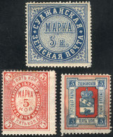 SUDZA: 1882 1k. Blue + 1886 5k. + 1890 5k., Mint Original Gum, But With Some Adherences From The Album On Gum, Else... - Zemstvos