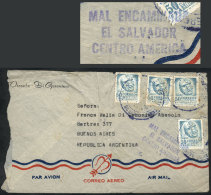 Airmail Cover Sent From Mexico To Argentina, Sent By Mistake To El Salvador, With Insteresting Marking: "MAL... - El Salvador