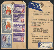 Tag Of A Registered Air Mail Parcel Post Sent To Argentina On 4/MAY/1961, Franked With $12.20, Fine Quality, Very Rare! - Singapour (1959-...)