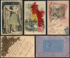 ARTISTIC: 10 Old Spectacular Special PCs, With Unusual Materials, Embossed, Velvet, Feathers, Etc., General Quality... - Zonder Classificatie