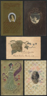 ARTISTIC: 10 Old Spectacular Special PCs, With Unusual Materials, Embossed, Velvet, Wood, Fabric, Etc., General... - Non Classés