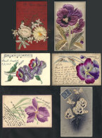 FLOWERS: 26 Old Spectacular Special PCs, With Unusual Materials, Velvet, Embossed, Etc., General Quality Is Fine To... - Sin Clasificación