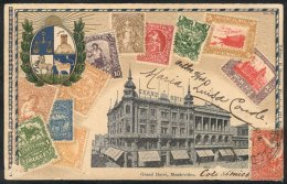 Montevideo: Grand Hotel, Postage Stamps And Coat Of Arms. Sent To Argentina In 1916, VF Quality, Rare! - Uruguay