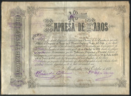 Certificate For 1 Share Of The Year 1872: LIGHTHOUSE Company 'Faros Del Banco Inglés Y Punta Del Este', Very... - Altri & Non Classificati