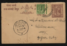 JAIPUR 1951 1/4A Post Card Franked India 9P Combination Postcard Used  #  94459  Inde Indien - Jaipur