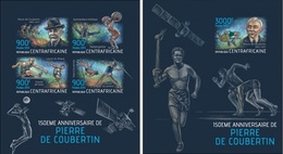 Centrafrica 2013, Sport, De Coubertin, Athletic, Volleyball, Gymnastic, Weightlifting, 4val In BF+BF IMPERFORATED - Weightlifting