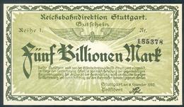 Deutschland, Germany, Reichsbahndirektion Stuttgart - 5 Billion Mark, 1923 ! - 5 Biljoen Mark