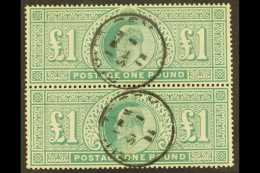 1902-10 £1 Dull Blue-green, De La Rue Printing, Vertical Pair, SG 266, Very Fine Used, GUERNSEY 1.9.11... - Unclassified