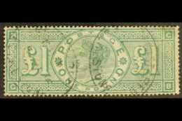 1891 £1 Green, SG 212, Check Letters "G - B", Good Used With Two Light Folkstone Registered Ovals, NE &... - Autres & Non Classés