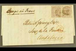 1860 ENTIRE LETTER TO SPAIN WITH 6D LILAC X2, SUNDAY "SUN" DATE STAMP IN BLUE (Dec) Entire Letter To Andalucia,... - Otros & Sin Clasificación