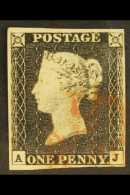 1840 1d Black 'AJ' Plate 3, SG 2, Used With 4 Margins And Light Red MC Postmark. For More Images, Please Visit... - Zonder Classificatie