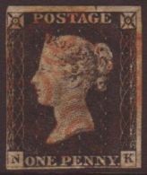 1840 1d Black Plate 2, Lettered  'NK', With Four Close To Large Margins And Red Maltese Cross Cancel, A Thin... - Non Classificati