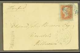 GB USED IN IRELAND 1851 Cover To Killucan Bearing 1d Red Imperf (huge Margins) Tied By "438" (Tullamore) In BLUE;... - Andere & Zonder Classificatie