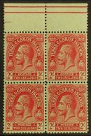 1922-26 2s Red On Emerald Wmk MCA, SG 174, Superb Never Hinged Mint Upper Marginal BLOCK Of 4, Very Fresh. (4... - Turcas Y Caicos