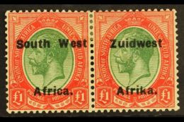 1923-6 Setting VI, £1 Green & Red, Bilingual Overprint Pair, SG 39, Mint, Heavier Hinge Mark. For More... - Zuidwest-Afrika (1923-1990)