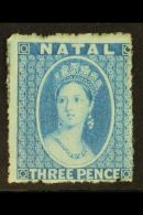 NATAL 1861-62 3d Blue, No Wmk, Rough Perf 14 To 16, SG 12, Fine Mint For More Images, Please Visit... - Non Classés