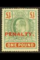 CAPE OF GOOD HOPE REVENUE - 1911 £1 Green & Brown, Ovptd "PENALTY" Barefoot 9, Never Hinged Mint, Light... - Non Classés