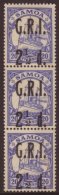 1914 (3 Sept) "G.R.I." Surcharge 2½d On 20pf Ultramarine (SG 104) Vertical Strip Of Three, The Top Stamp... - Samoa (Staat)