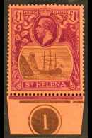 1922 £1 Grey And Purple, SG 96, Very Fine Lightly Hinged Mint With PLATE NUMBER In Lower Margin. A Beauty.... - Isla Sta Helena