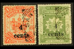 1904-05 4c On $1 And 4c On $2, SG 154/155, Neat Sandakan Squared Circle Cancels. (2) For More Images, Please Visit... - Borneo Septentrional (...-1963)