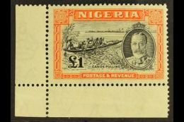 1936 KGV £1 Black And Orange "Canoe Pulling", SG 45, Very Fine Mint Corner Marginal Example. For More... - Nigeria (...-1960)