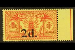 ENGLISH: 1920-21 2d On 40c French Paper, SG 35, Right Marginal Example, Superb Mint Never Hinged Mint. For More... - Andere & Zonder Classificatie