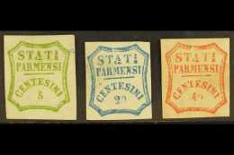 PARMA 1859 5c Yellow Green, 20c Blue And 40c  Vermilion, All Mint No Gum, Showing The Variety "line Through A T... - Non Classés