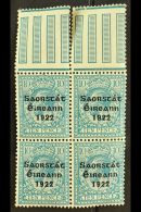 1922-23 SAORSTAT 10d Turquoise-blue, SG 62, Upper Marginal Block Of Four, Showing Open "C" For "O" (Hib. T57c),... - Andere & Zonder Classificatie