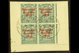 1922-23 SAORSTAT 4d Grey-green, Right Marginal Block Of Four, Showing NO ACCENT, SG 58a, On A Piece Tied By Cds's.... - Autres & Non Classés