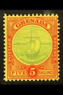 1908-11 5s Green And Red On Yellow Badge, SG 88, Fine Mint.  For More Images, Please Visit... - Grenade (...-1974)