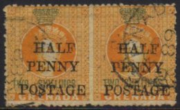 1888-91 VARIETY Provisional ½d On 2s Orange Revenue Stamp, SG 43, A Horizontal Pair With One Stamp Showing... - Grenada (...-1974)