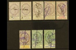 REVENUE STAMPS STAMP DUTY 1894 30c, 1p25, 1p85, 2p50 And 5p (Barefoot 1/2 & 4/6); Plus 1898 3d, 1s And 2s... - Gibilterra