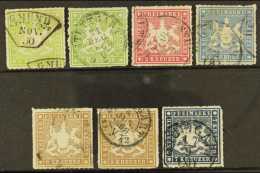 WURTTEMBERG 1865-67 Rouletted Set Mi. 30/34, Plus Additional Shades Of 1 Kr Mi. 30b, And 9 Kr Mi. 33b (tear); Also... - Andere & Zonder Classificatie