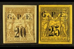 GUADELOUPE 1884 "20" On 30c Brown And "25" On 35c Violet On Yellow, Yv 1 & 2, Very Fine Mint. (2 Stamps) For... - Andere & Zonder Classificatie