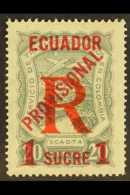 SCADTA REGISTRATION 1928 1s On 20c Grey Overprint Type A With "1" LARGE AT LEFT Variety, (SG R7a, Sanabria 6a,... - Ecuador