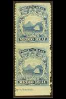 1875 ½r Blue, Plate II, Lower Marginal Pair Showing Variety "IMPERF HORIZONTALLY", Scott 1b (SG 2a), Fine... - Costa Rica
