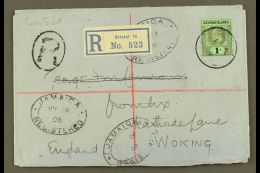 1908 (11 May) Registered Cover To England, Bearing 1907-09 1s Wmk CA Stamp (SG 33) Tied By Cds Cancel, With... - Kaimaninseln