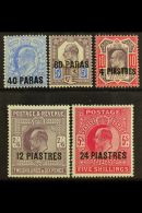 TURKISH CURRENCY 1902 Ed VII Set To 24pi On 5s Complete, SG 8/12, Very Fine Mint. (5 Stamps) For More Images,... - Levante Británica