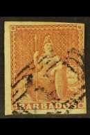 1852-55 (4d) Brownish-red, SG 5, Fine Used With Four Close To Large Margins, And Neat Cancel For More Images,... - Barbados (...-1966)